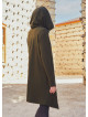 Thumb Hole Detail Bohemian Style Hooded Long Khaki Cardigan
