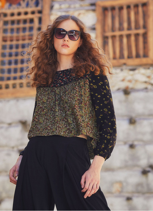 Patchwork Long Sleeve Boho Top