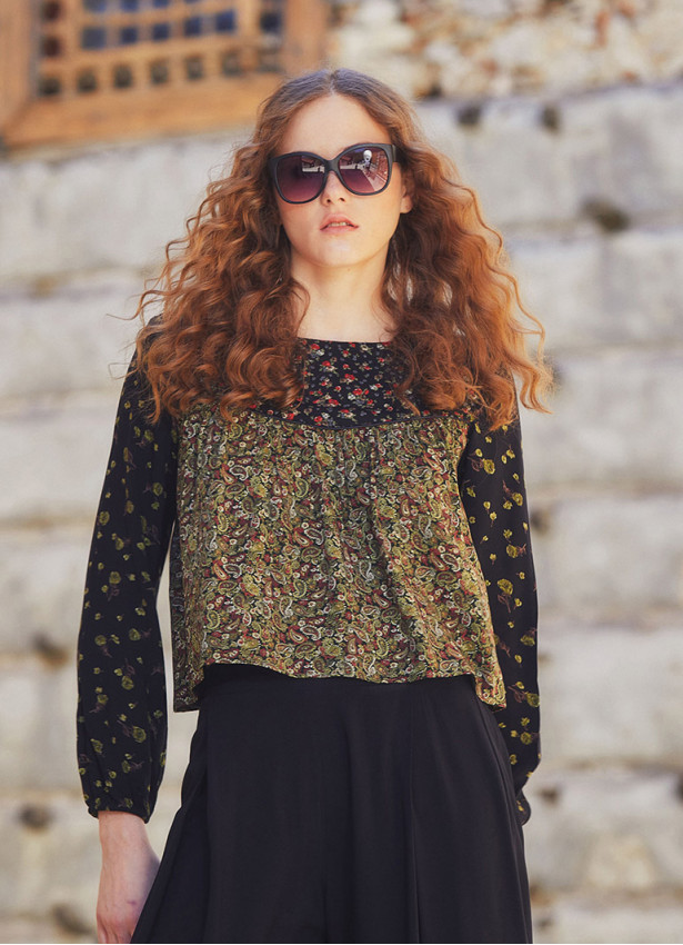 Patchwork Long Sleeve Boho Top