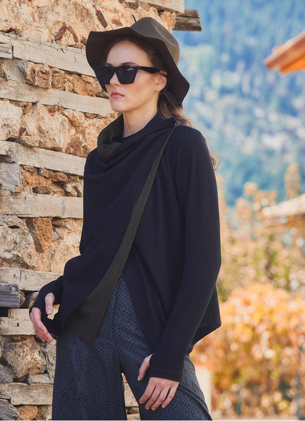Boho Style Thumbhole Black Cardigan