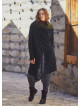 Thumb Hole Detailed Bohemian Style Hooded Long Black Cardigan