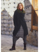 Thumb Hole Detailed Bohemian Style Hooded Long Black Cardigan