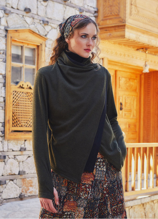 Boho Style Thumbhole Khaki Cardigan