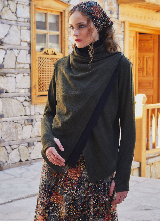 Boho Style Thumbhole Khaki Cardigan