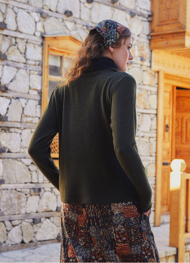 Boho Style Thumbhole Khaki Cardigan