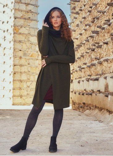 Thumb Hole Detail Bohemian Style Hooded Long Khaki Cardigan