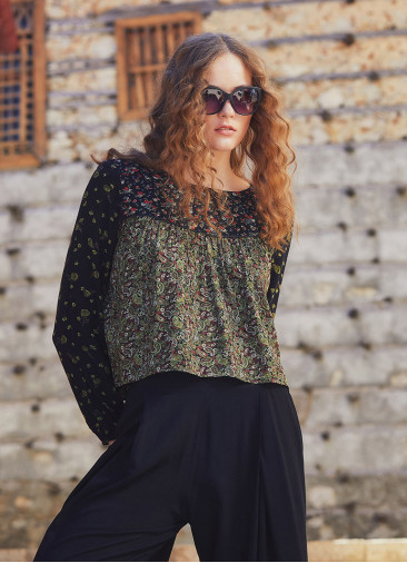 Patchwork Long Sleeve Boho Top