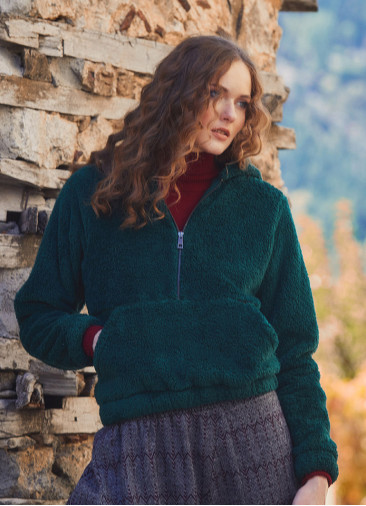Kangaroo Pockets Hooded Green Plush  Pullover