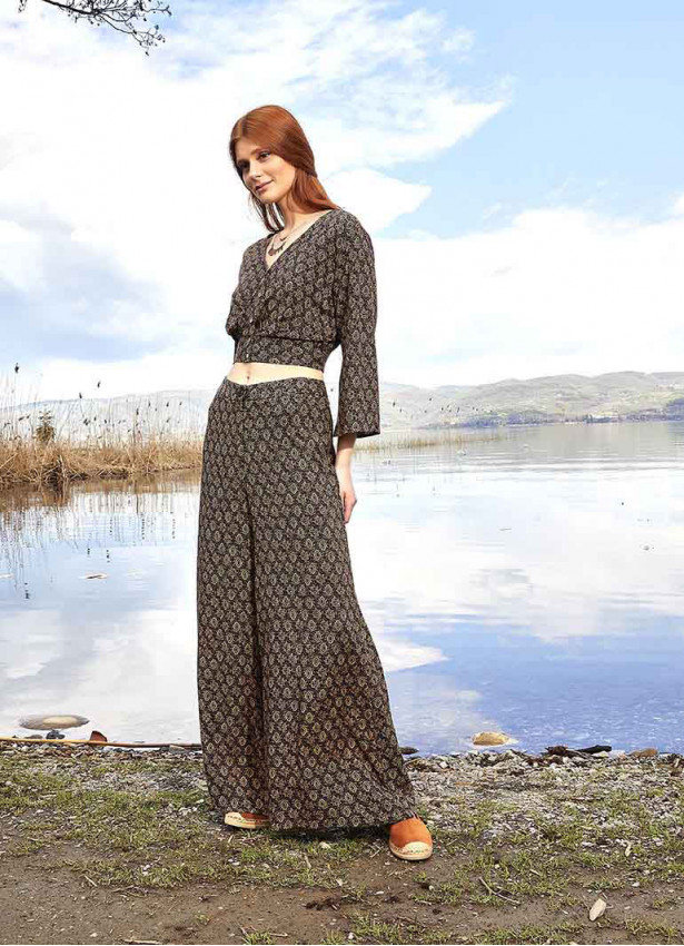 High Rise Wide Leg Brown Mink Palazzo Pants