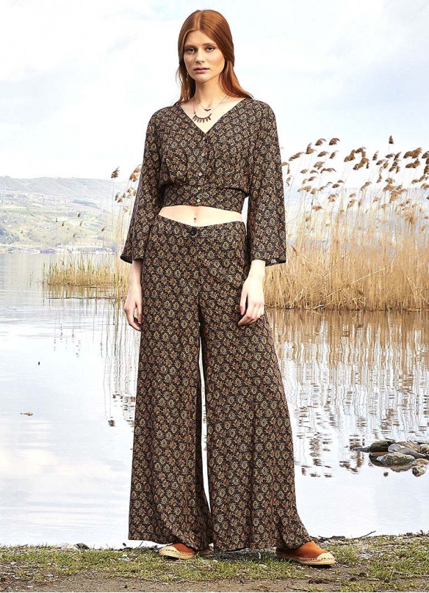 High Rise Wide Leg Brown Mink Palazzo Pants