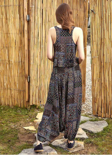 Ethnic Patterned Gipe Waist Detail Bohemian Shalwar Trousers