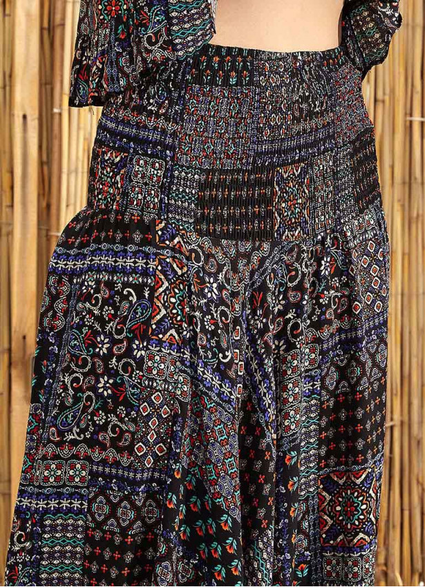 Ethnic Patterned Gipe Waist Detail Bohemian Shalwar Trousers