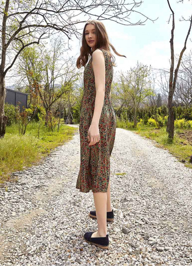 Authentic Green Patterned Boho Chic Summer Day Dress