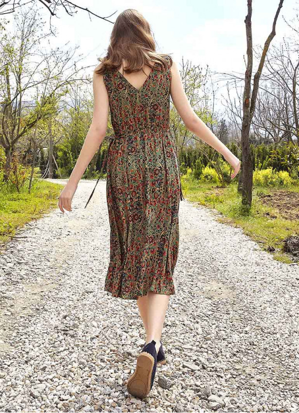 Authentic Green Patterned Boho Chic Summer Day Dress