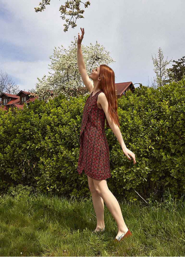 Front Layer Detailed Sleeveless Short Red Pattern Dress