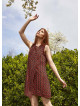 Front Layer Detailed Sleeveless Short Red Pattern Dress
