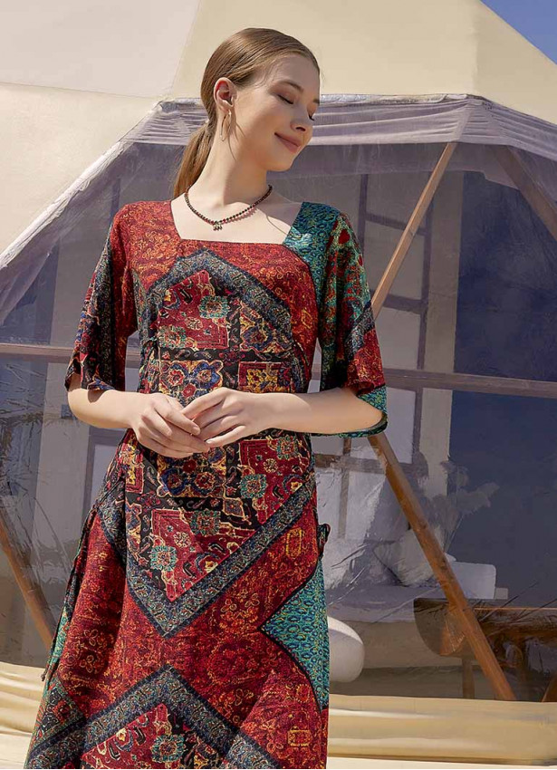 Black Printed Square Neck Boho Short Dress