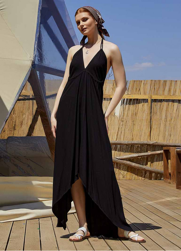 Resort Casual Backless Handkerchief Dress