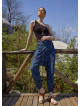 Boho Shirred Waist Drop Crotch Blue Patterned Harem Pants
