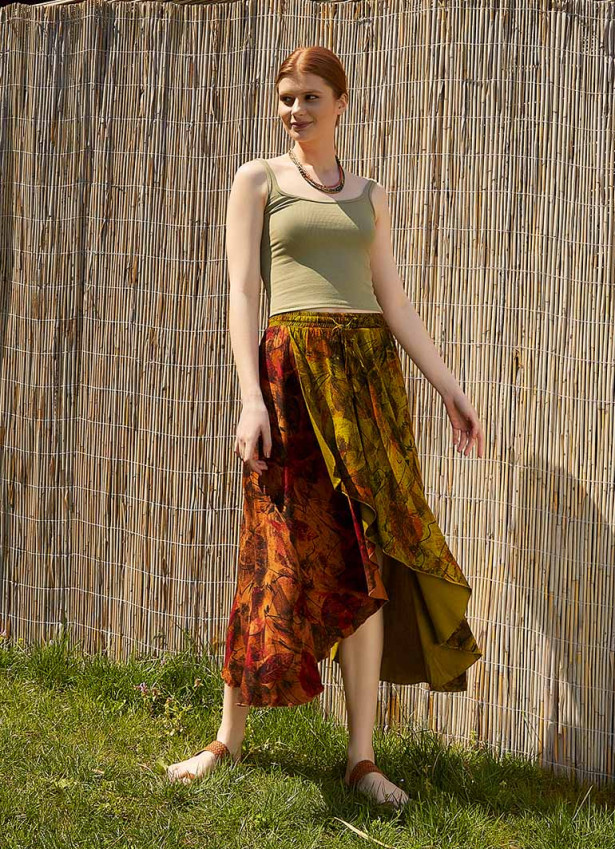 Ethnic Patterned Bohemian Khaki Loose Skirt