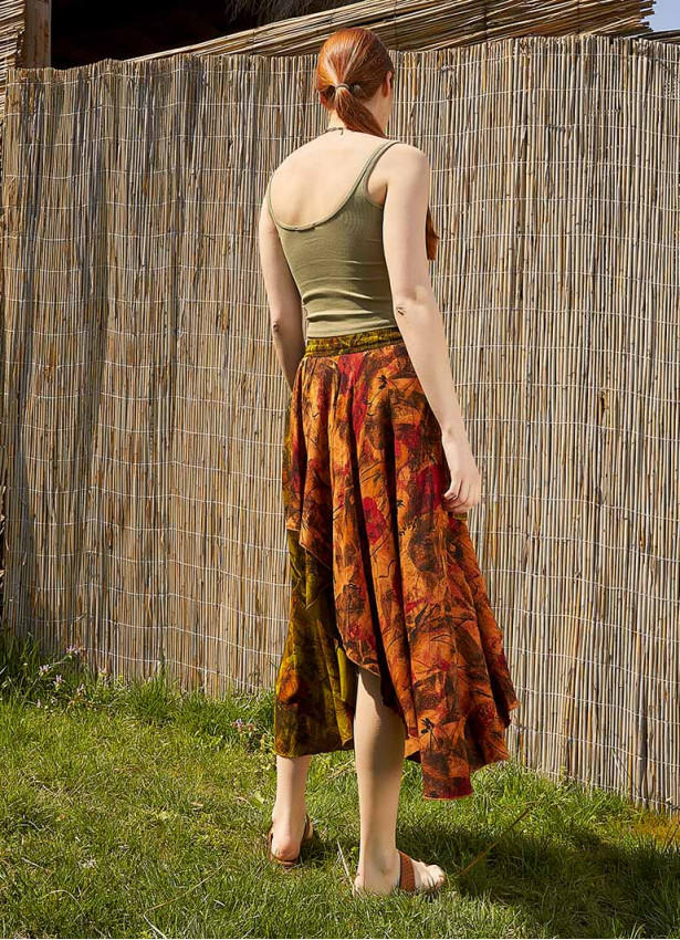 Ethnic Patterned Bohemian Khaki Loose Skirt