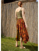 Ethnic Patterned Bohemian Khaki Loose Skirt