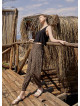 Boho Shirred Waist Drop Crotch Brown Patterned Harem Pants