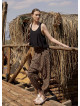 Boho Shirred Waist Drop Crotch Brown Patterned Harem Pants