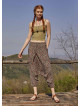 Orange Floral Patterned Elastic Waist Capri Harem Pants