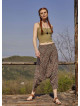 Orange Floral Patterned Elastic Waist Capri Harem Pants