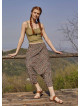 Orange Floral Patterned Elastic Waist Capri Harem Pants