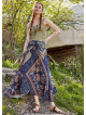 Blue Patterned Loose Asymmetric Skirt