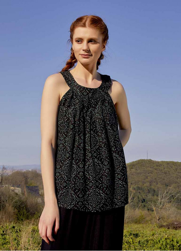 Otantic Green Patterned Bohemian Stylish Blouse