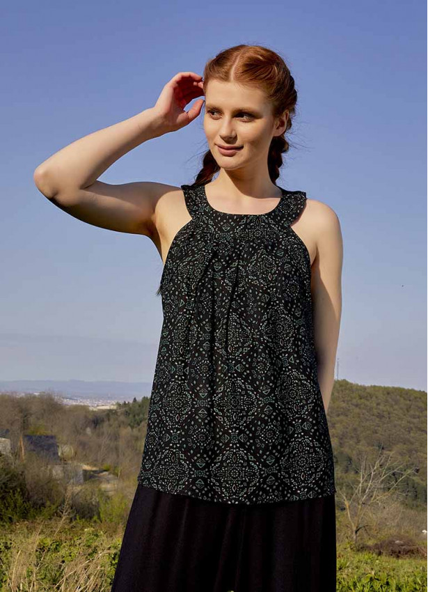 Otantic Green Patterned Bohemian Stylish Blouse