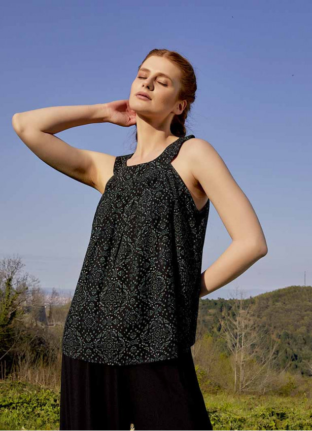 Otantic Green Patterned Bohemian Stylish Blouse