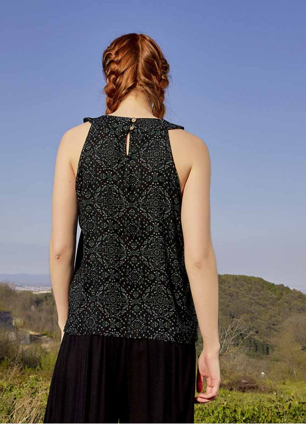 Otantic Green Patterned Bohemian Stylish Blouse