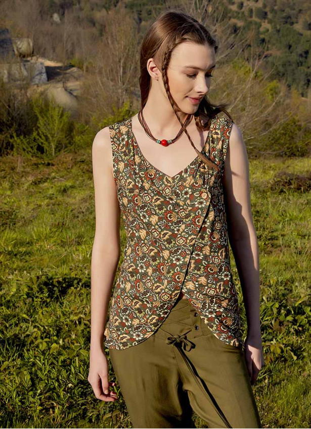 Floral Print Wrap Front Detail Boho Top