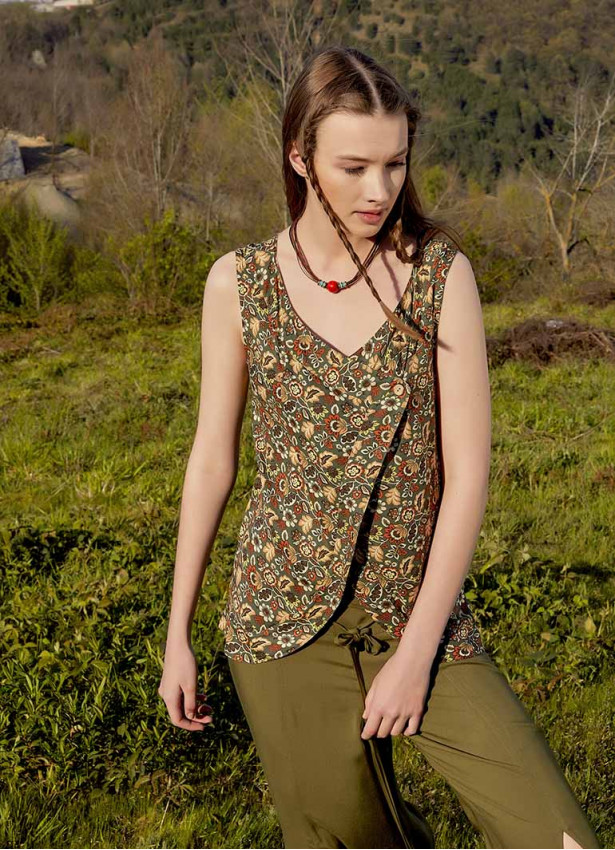 Floral Print Wrap Front Detail Boho Top