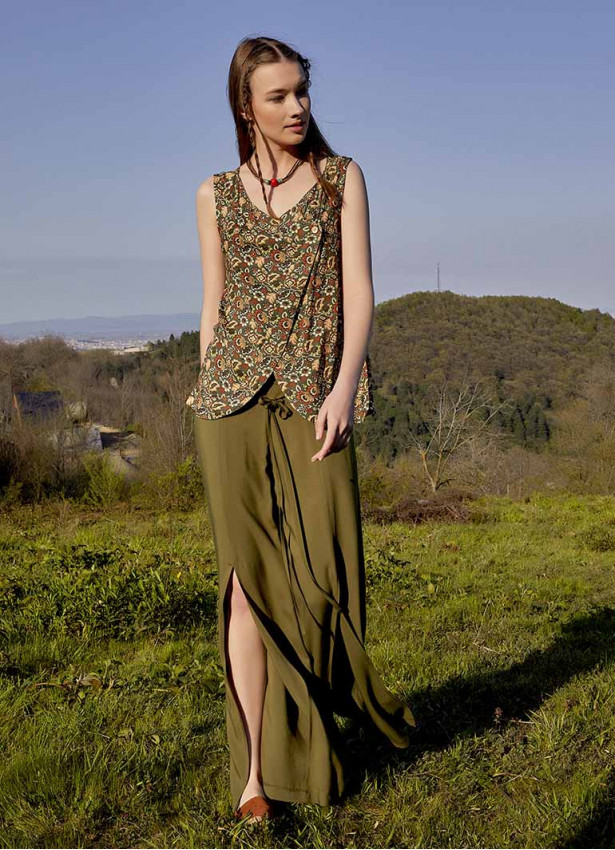 Floral Print Wrap Front Detail Boho Top