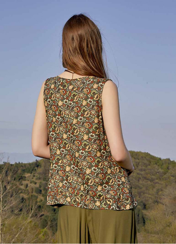 Floral Print Wrap Front Detail Boho Top