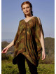 Boat Neck Loose Open Shoulder Khaki Patterned Blouse