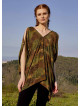 Boat Neck Loose Open Shoulder Khaki Patterned Blouse
