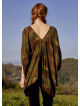 Boat Neck Loose Open Shoulder Khaki Patterned Blouse