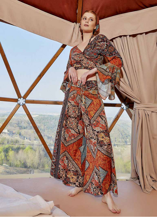 Printed Tie Waist Wide Leg Cotton Pants