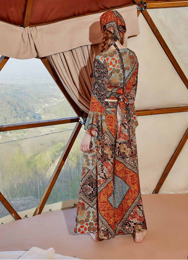 Printed Tie Waist Wide Leg Cotton Pants