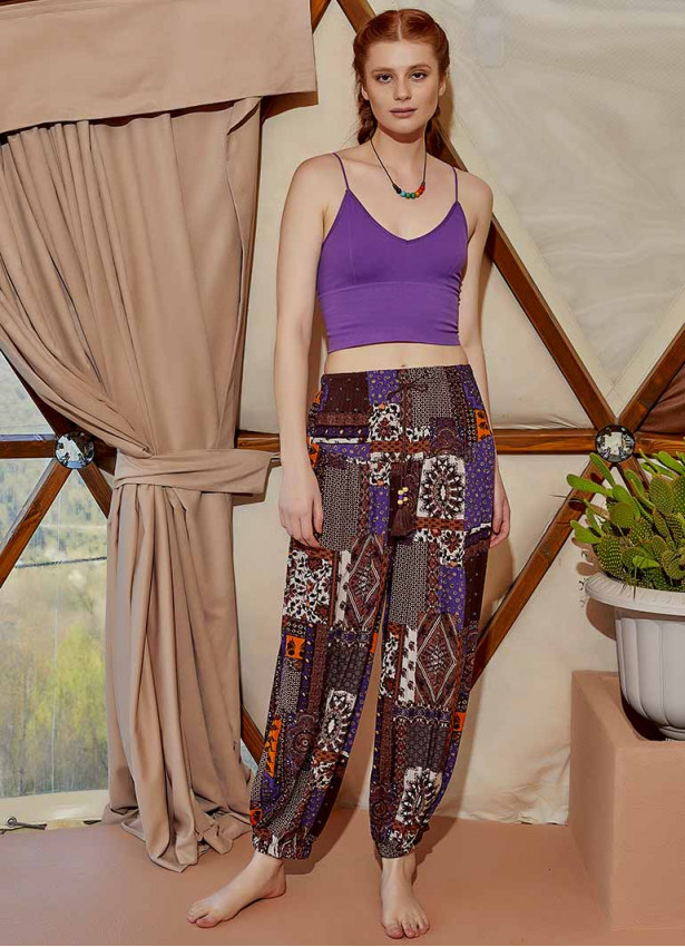Drawstring Purple Pattern Pants