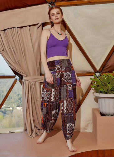 Drawstring Purple Pattern Pants