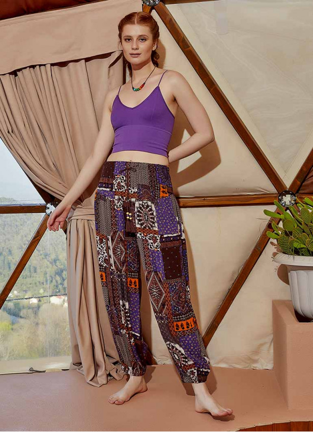 Drawstring Purple Pattern Pants