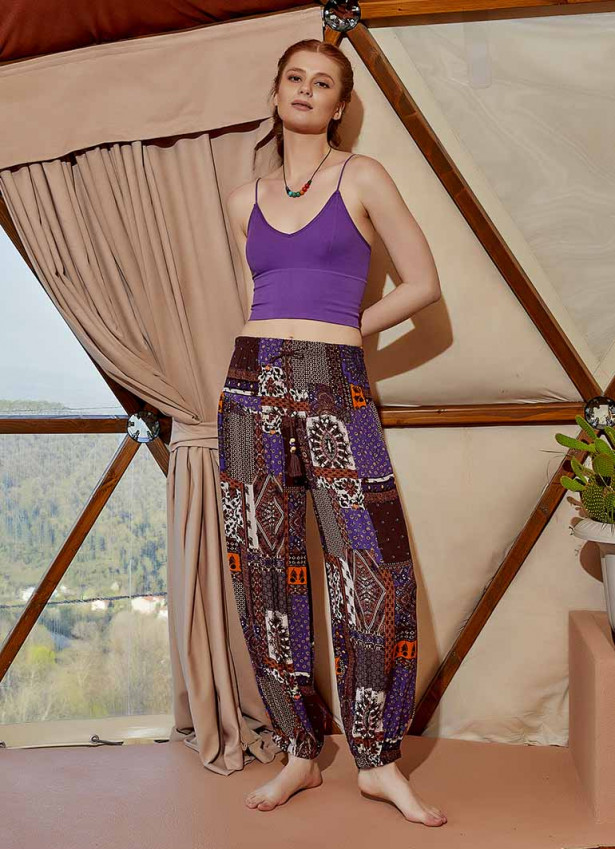 Drawstring Purple Pattern Pants