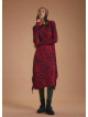 Boat Neck Thumb Hole Side Strings Red Pattern Dress
